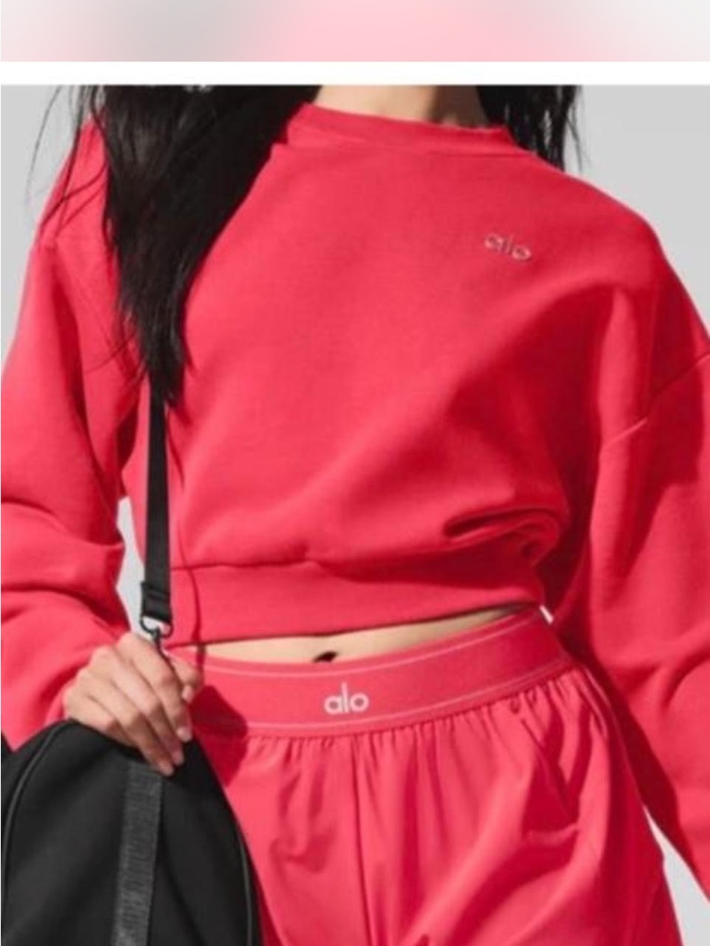 ALO Yoga Candy Red Cropped Sweatshirt & High-Waist Shorts Set